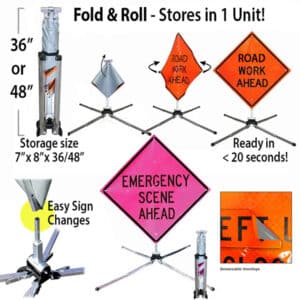 Fold & Roll® combined sign and stand