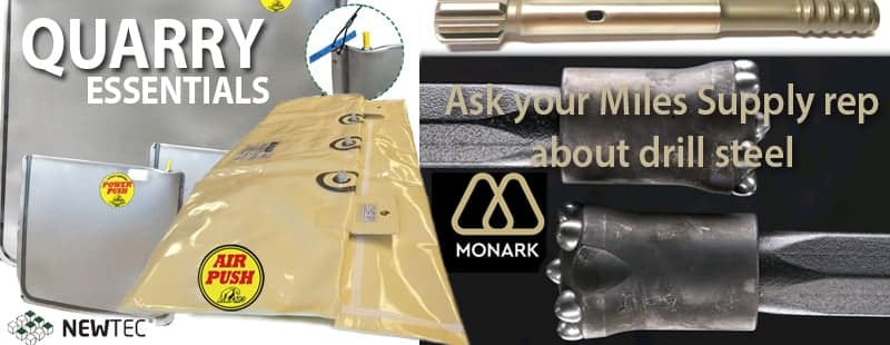 Quarry supplies including Monark drill steel