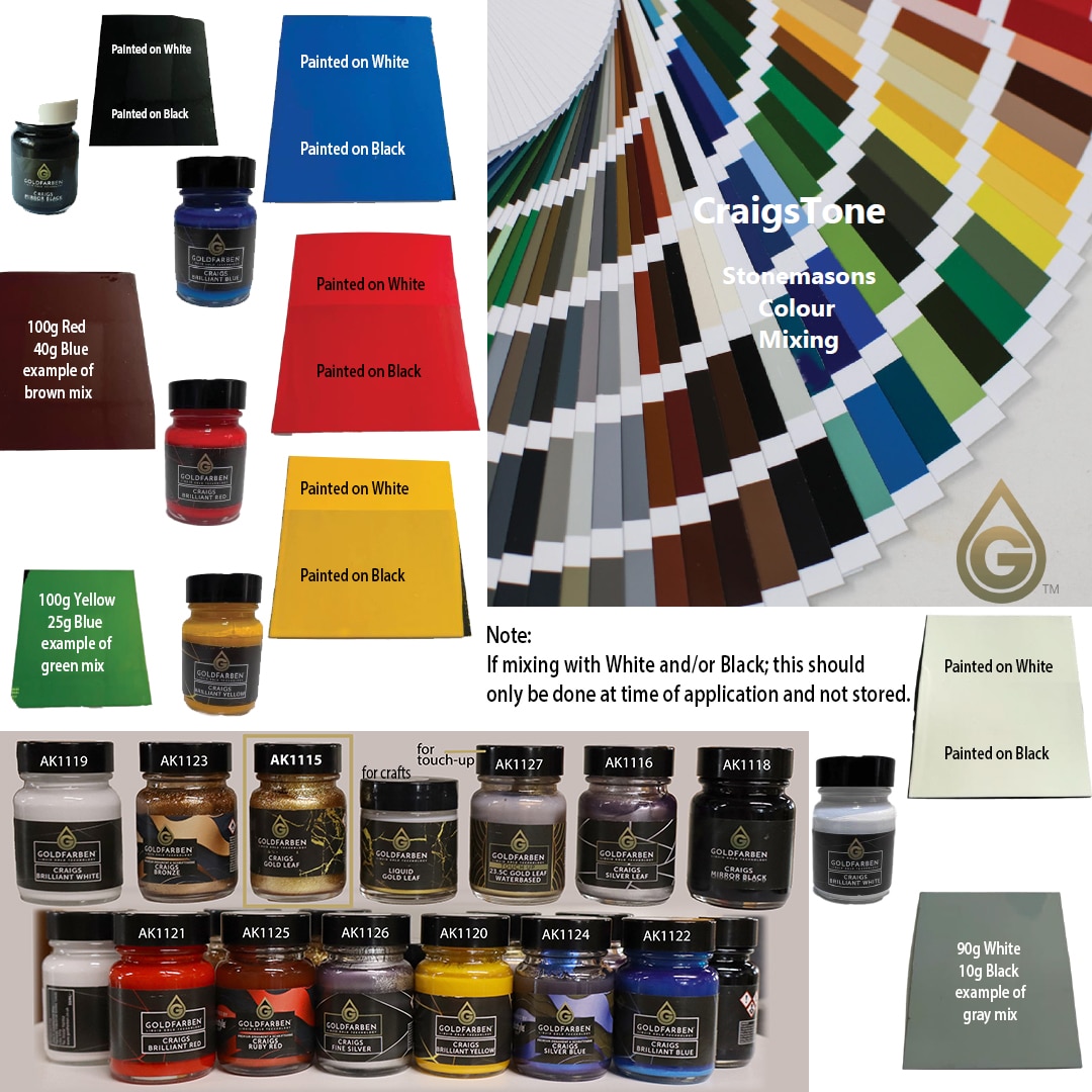 Mix red, blue, yellow, black and white to make custom colors.