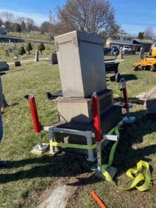 tombstone jack for correcting leaning monuments in cemetery