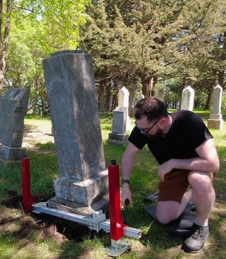 TJ 1 | Miles Supply One person is able to operate this tombstone jack to straighten a tipped monument in a cemetery