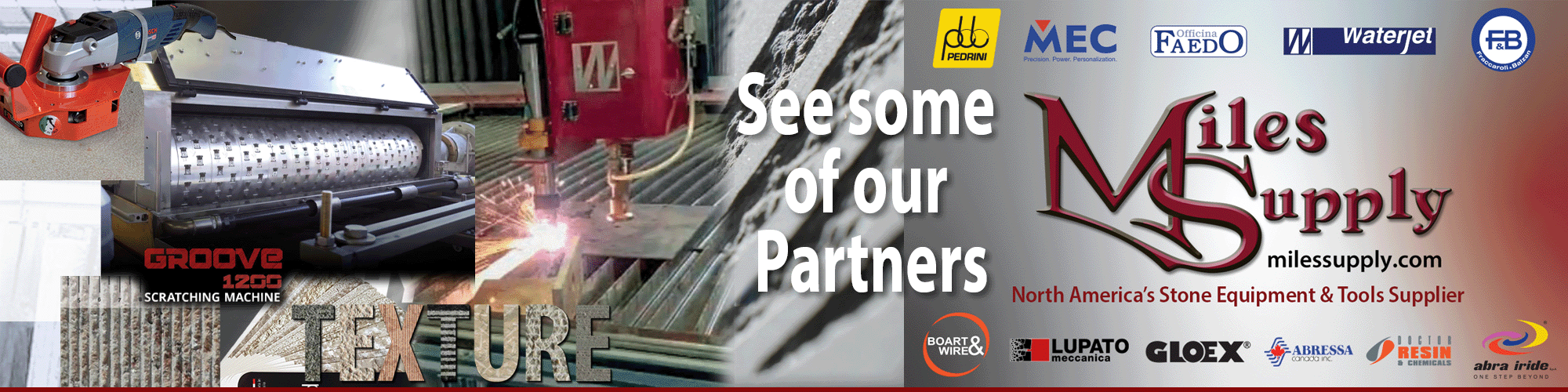 homepage_sliders_AfterEXPO See Miles Supply at StonExpo with Pedrini, MEC, Faedo, Waterjet Corp, and Fraccaroli & Balzan...